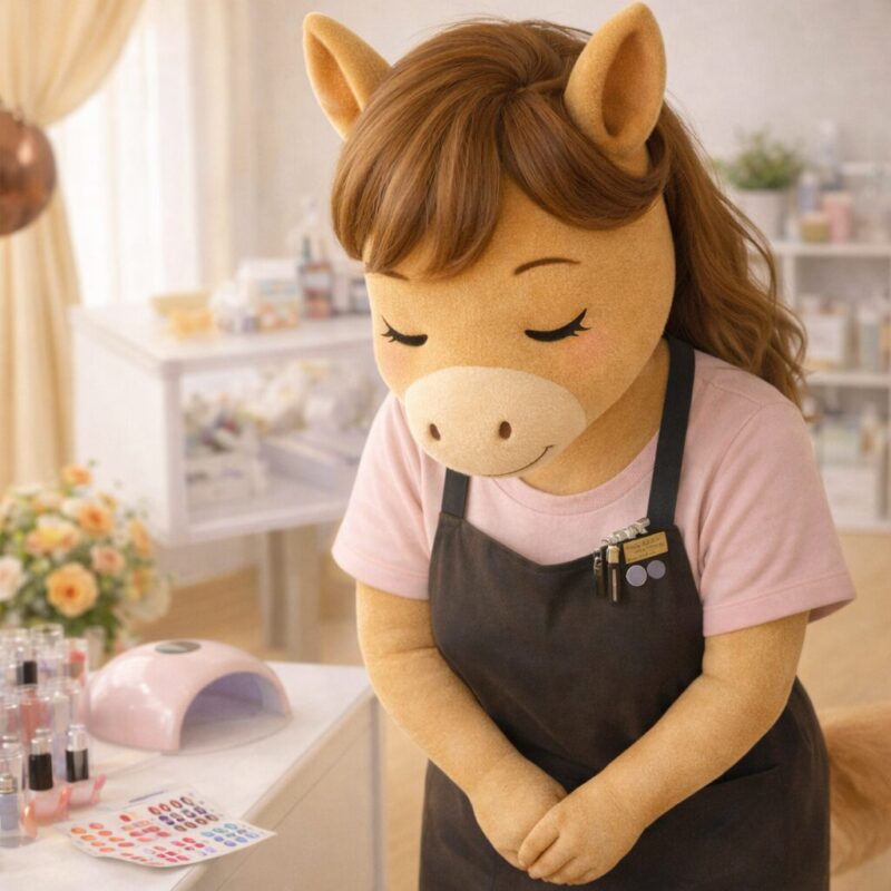 馬のキャラクターママがお辞儀をしている