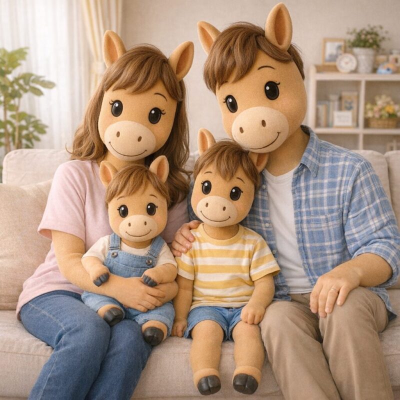 馬のキャラクターの家族4人