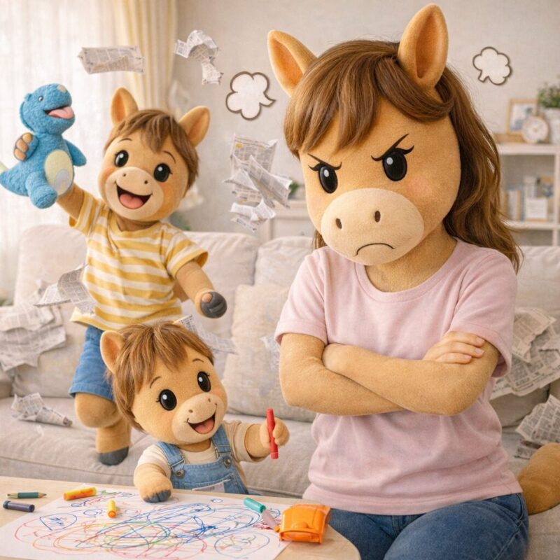 馬のキャクターのママが子供たちにイライラしている