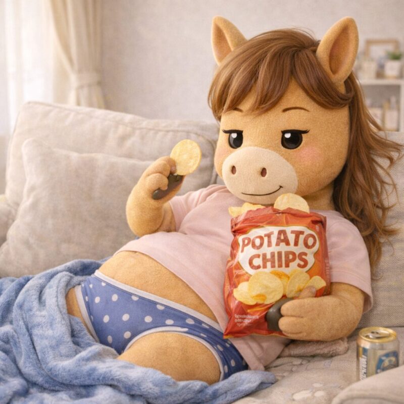 馬のキャクターママがフォファーでダラダラしている