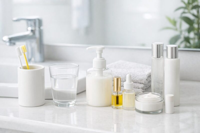 洗面台に置いてある保湿商品